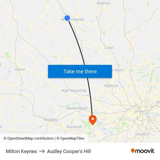 Milton Keynes to Audley Cooper's Hill map