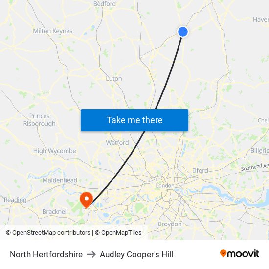 North Hertfordshire to Audley Cooper's Hill map