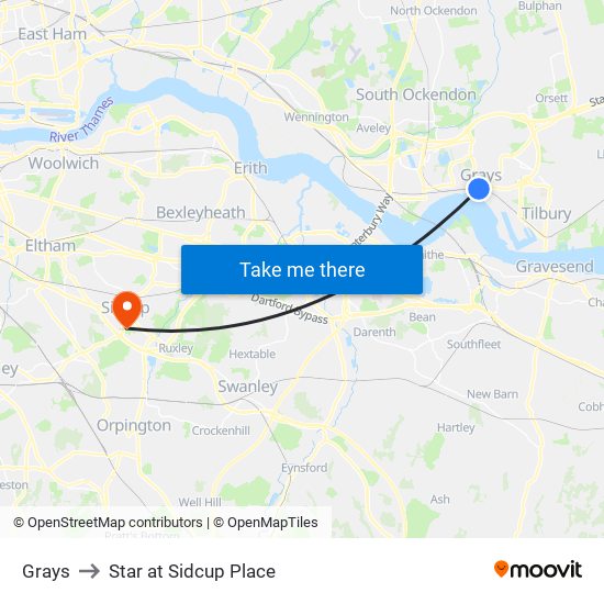 Grays to Star at Sidcup Place map