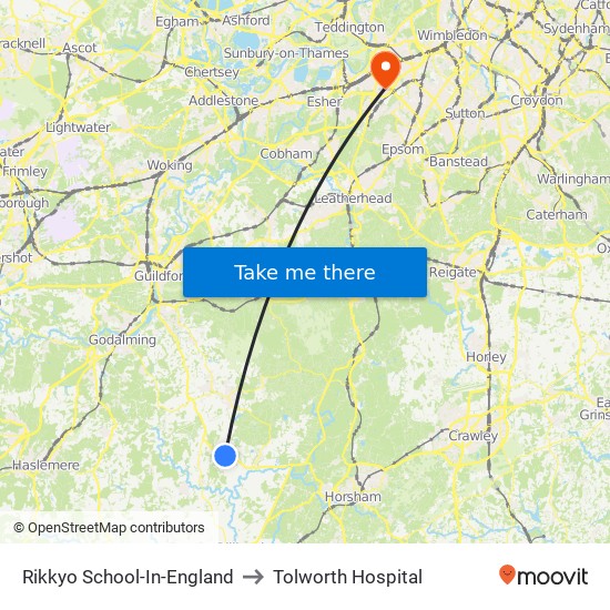 Rikkyo School-In-England to Tolworth Hospital map