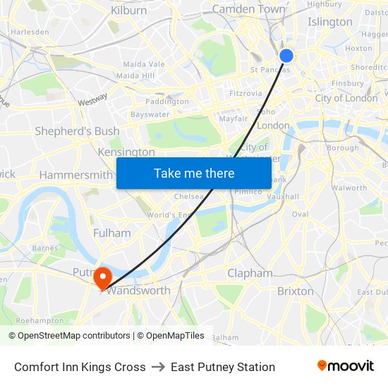 Comfort Inn Kings Cross to East Putney Station map