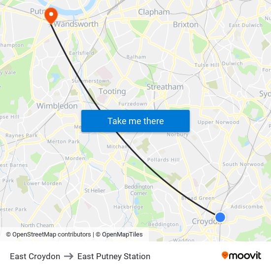 East Croydon to East Putney Station map