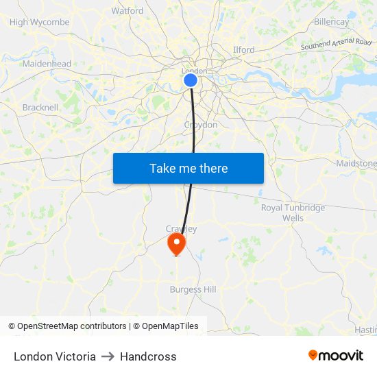 London Victoria to Handcross map