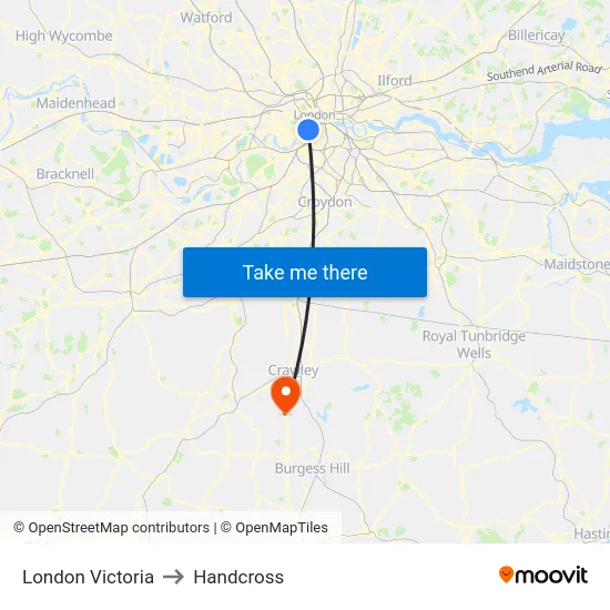 London Victoria to Handcross map