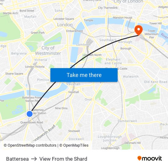 Battersea to View From the Shard map