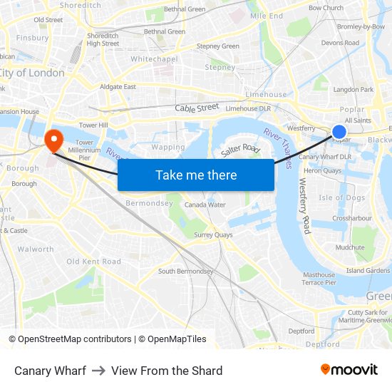 Canary Wharf to View From the Shard map