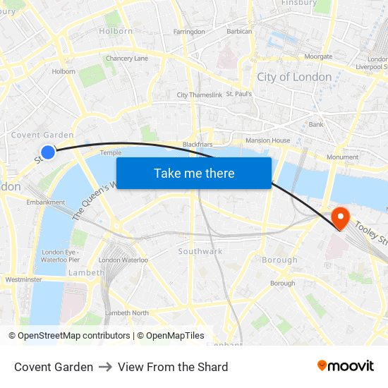 Covent Garden to View From the Shard map
