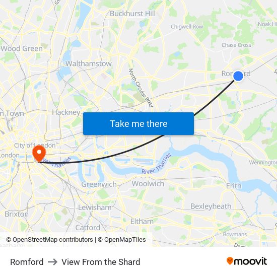 Romford to View From the Shard map