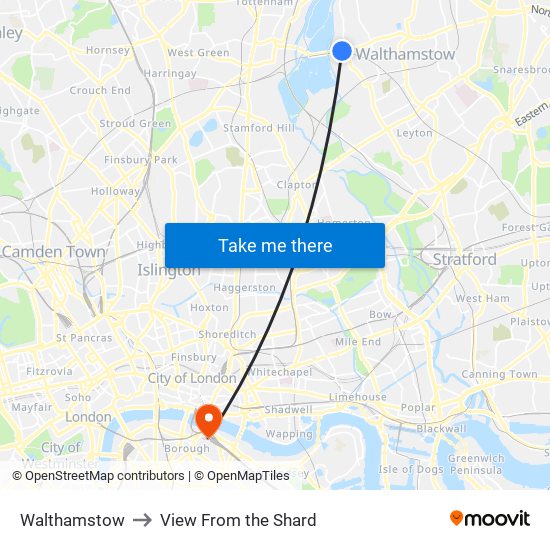 Walthamstow to View From the Shard map