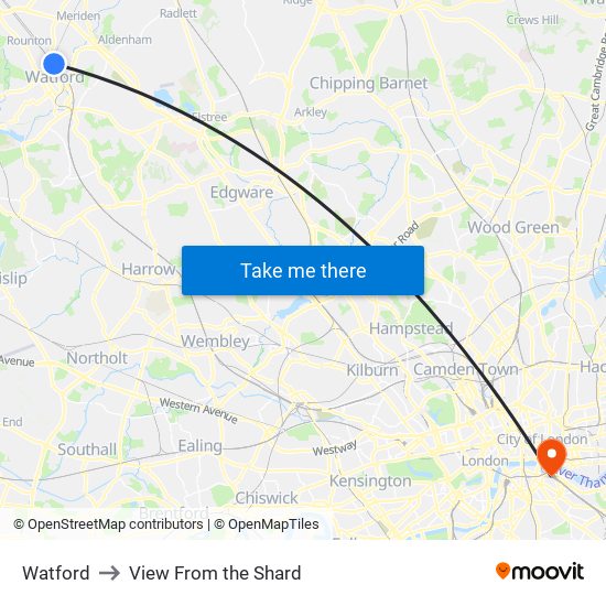 Watford to View From the Shard map