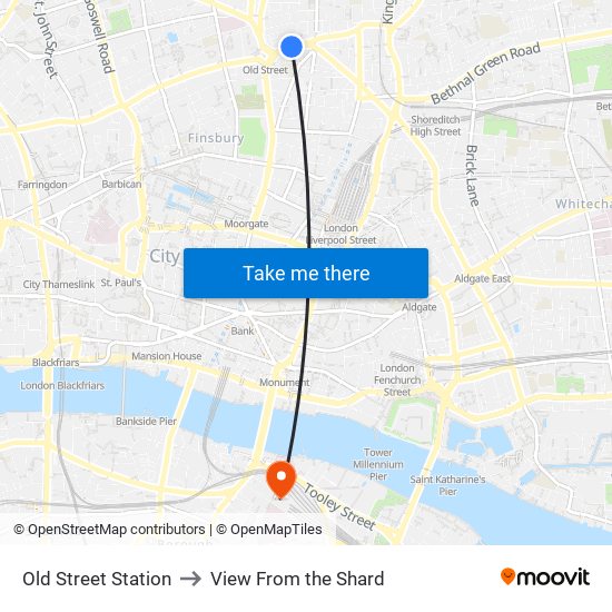 Old Street Station to View From the Shard map