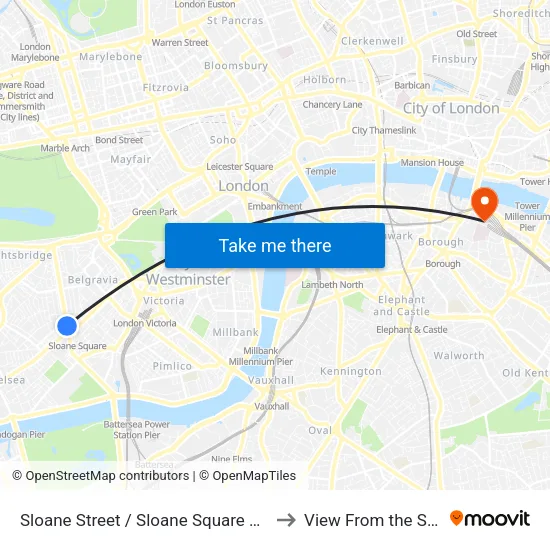 Sloane Street / Sloane Square Station to View From the Shard map