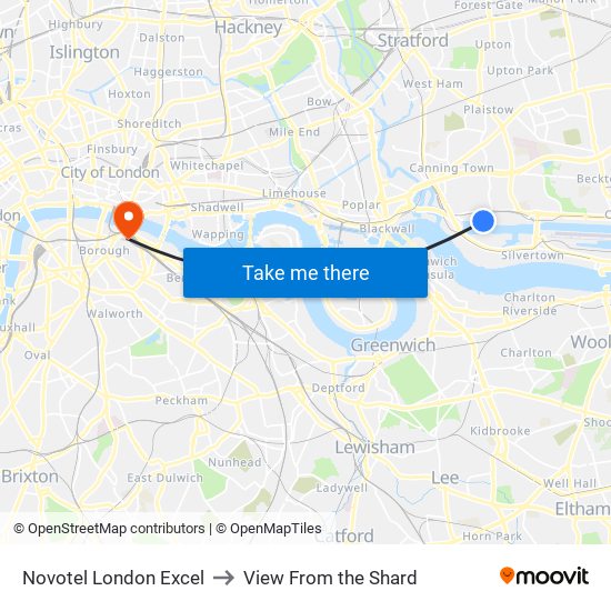 Novotel London Excel to View From the Shard map