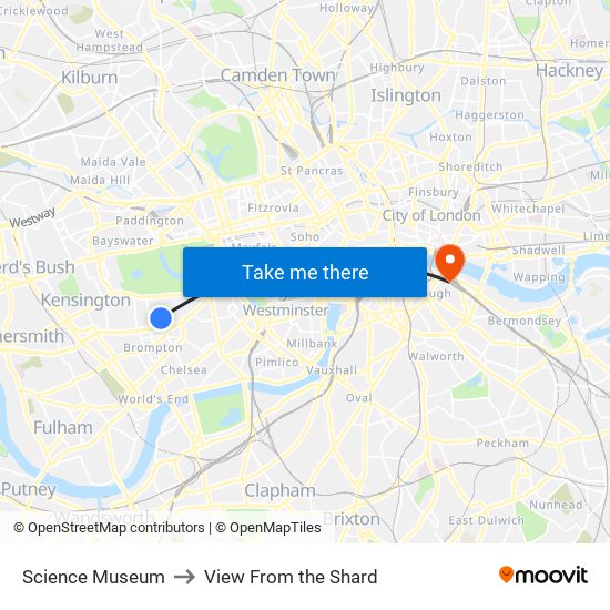 Science Museum to View From the Shard map