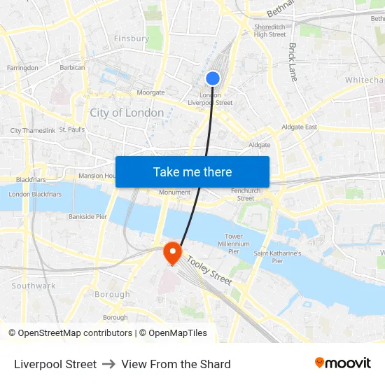 Liverpool Street to View From the Shard map