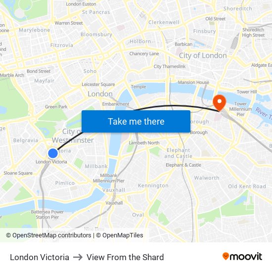 London Victoria to View From the Shard map