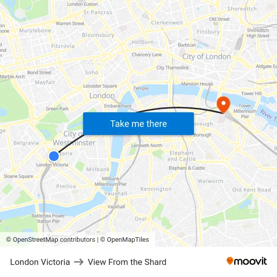 London Victoria to View From the Shard map