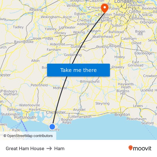 Great Ham House to Ham map