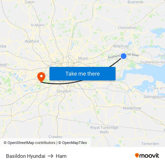 Basildon Hyundai to Ham map