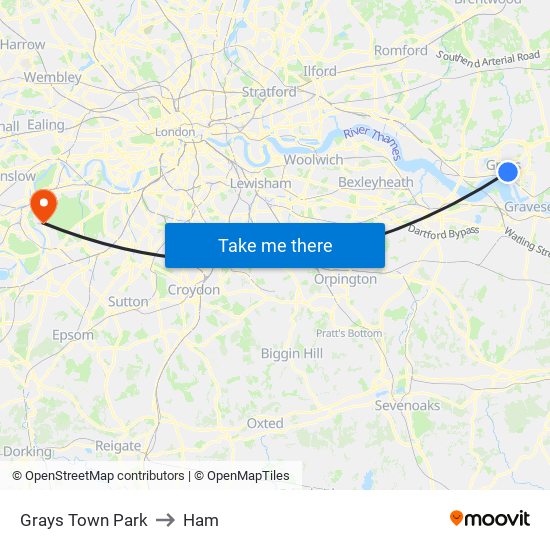 Grays Park to Ham map