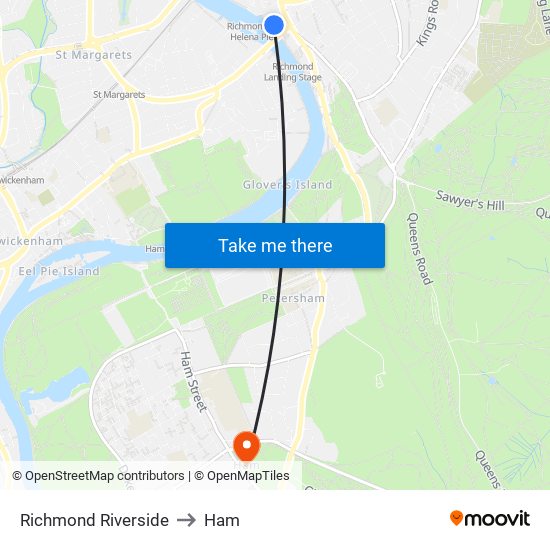 Richmond Riverside to Ham map