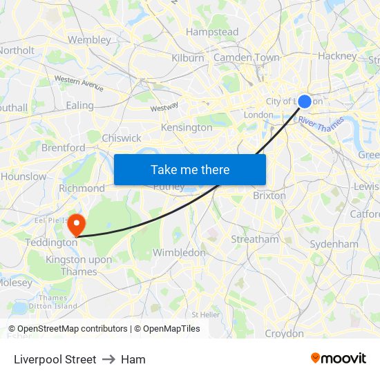 Liverpool Street to Ham map