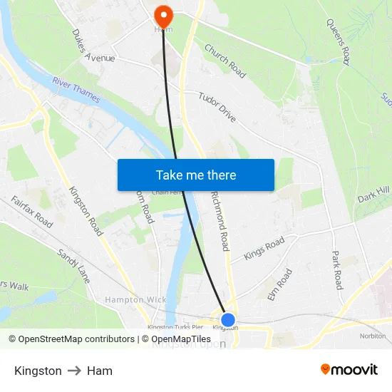 Kingston to Ham map