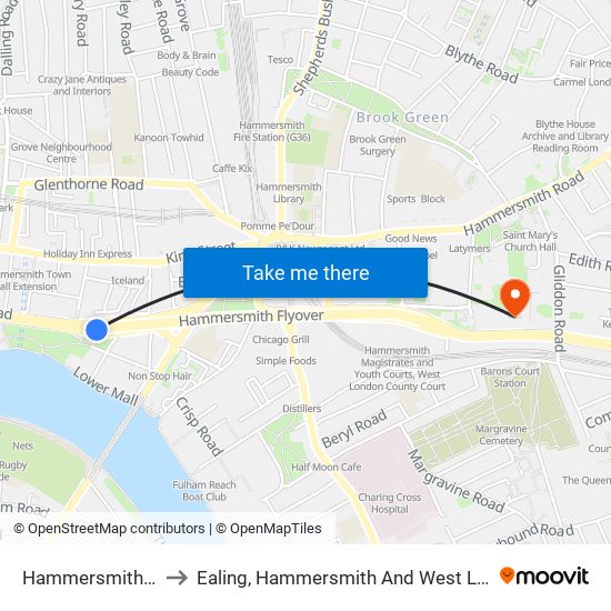 Hammersmith Flyover to Ealing, Hammersmith And West London College map