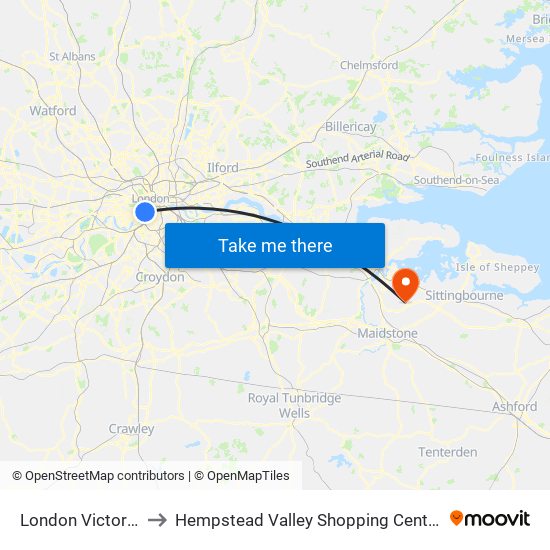 London Victoria to Hempstead Valley Shopping Centre map