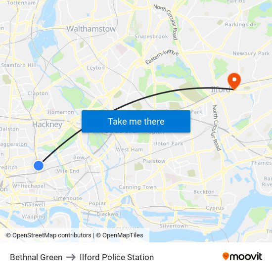 Bethnal Green to Ilford Police Station map