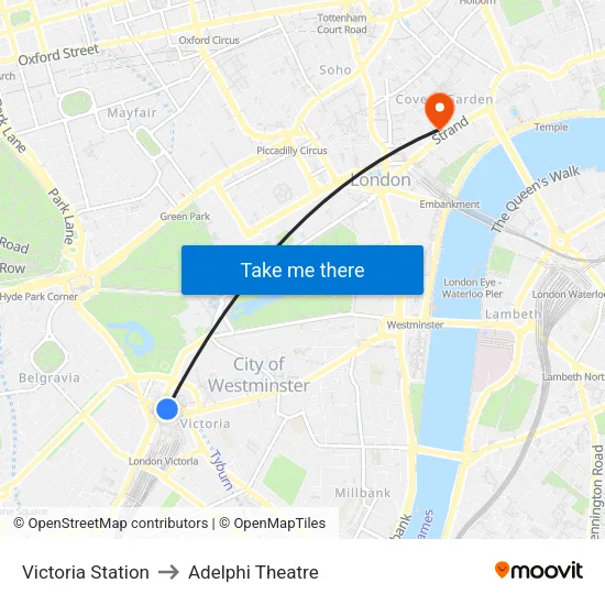 Victoria Station to Adelphi Theatre map
