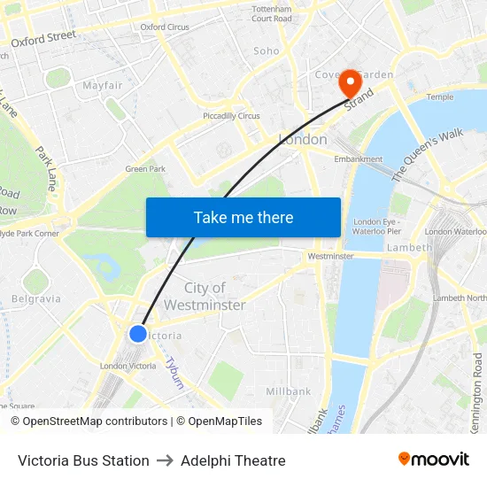 Victoria Bus Station to Adelphi Theatre map