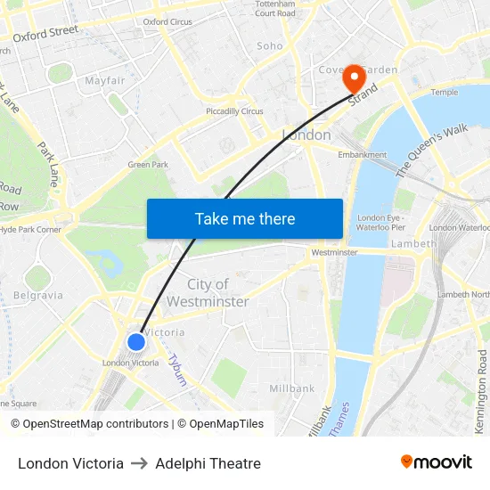 London Victoria to Adelphi Theatre map