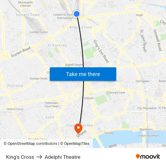 King's Cross to Adelphi Theatre map
