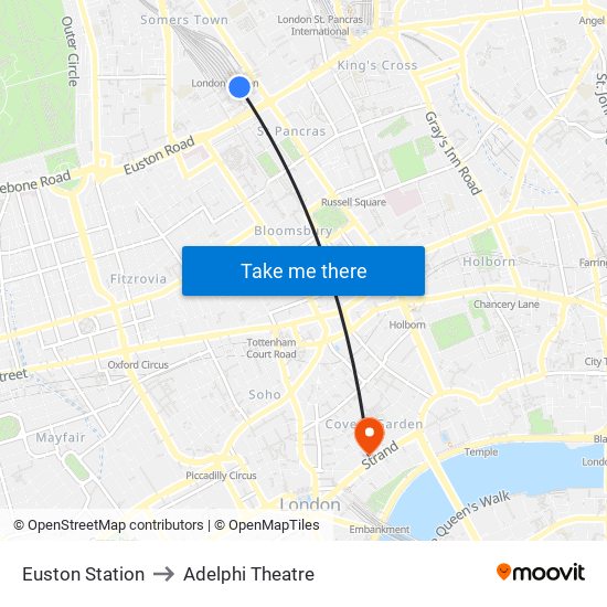 Euston Station to Adelphi Theatre map