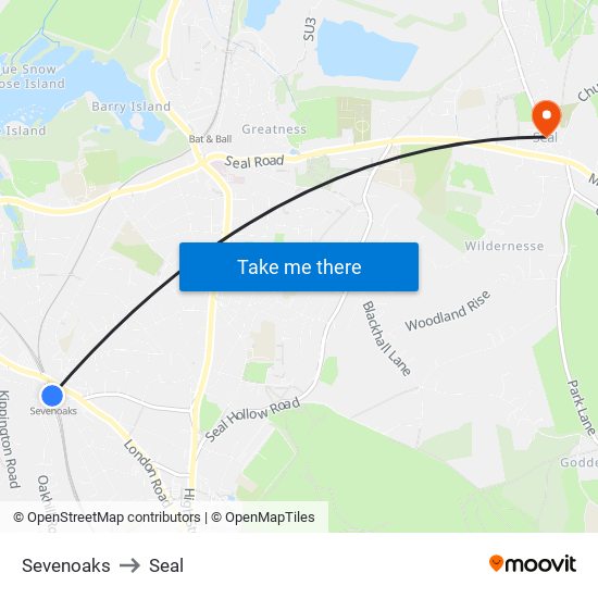 Sevenoaks to Seal map