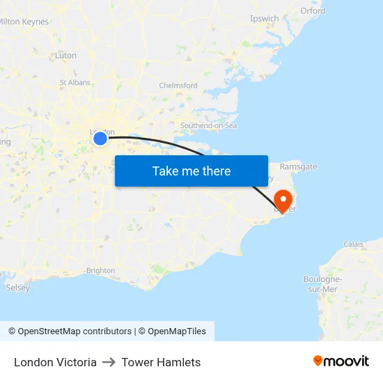 London Victoria to Tower Hamlets map