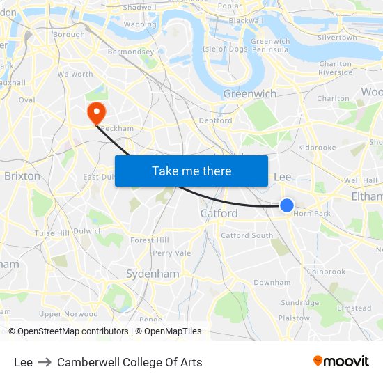 Lee to Camberwell College Of Arts map