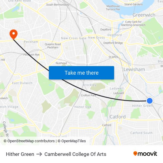 Hither Green to Camberwell College Of Arts map