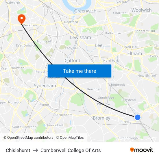 Chislehurst to Camberwell College Of Arts map