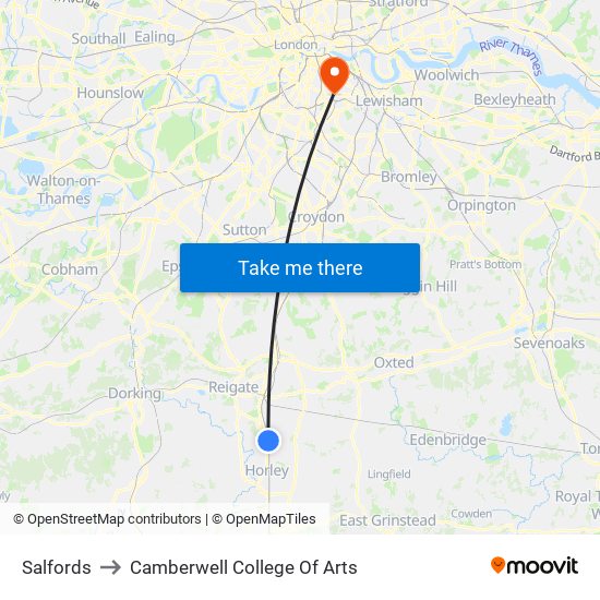 Salfords to Camberwell College Of Arts map