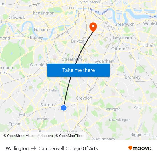 Wallington to Camberwell College Of Arts map