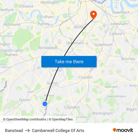 Banstead to Camberwell College Of Arts map