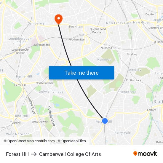 Forest Hill to Camberwell College Of Arts map