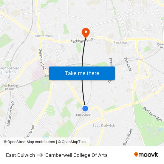 East Dulwich to Camberwell College Of Arts map