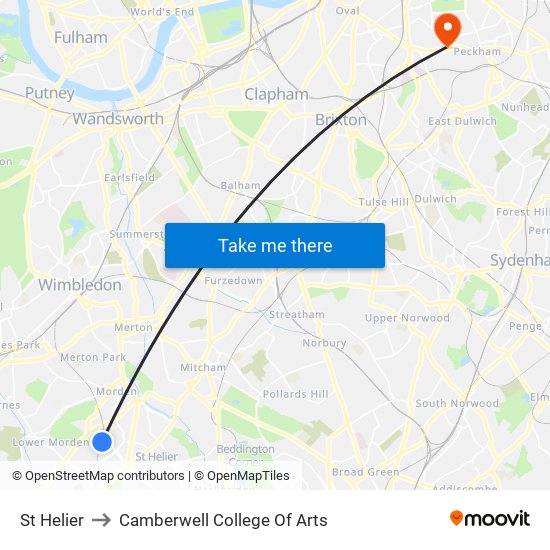 St Helier to Camberwell College Of Arts map