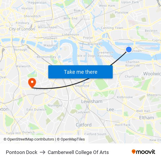 Pontoon Dock to Camberwell College Of Arts map