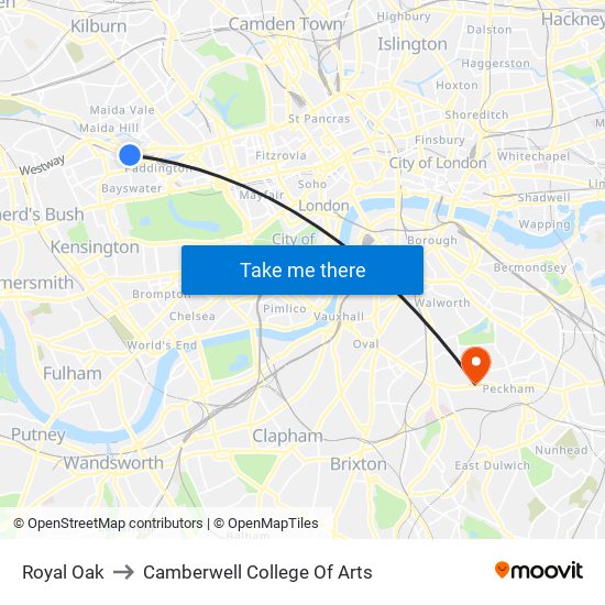 Royal Oak to Camberwell College Of Arts map