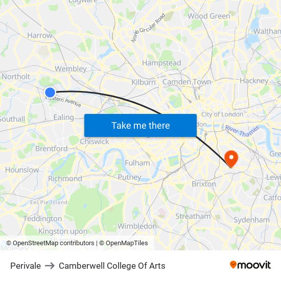 Perivale to Camberwell College Of Arts map