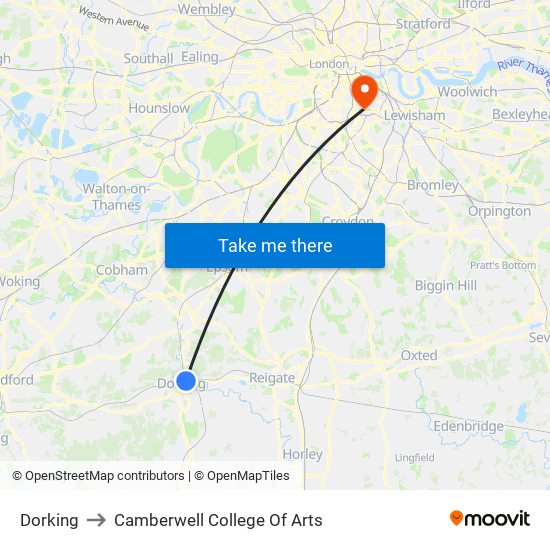 Dorking to Camberwell College Of Arts map